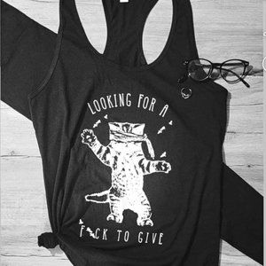 GRAPHIC TEE CAT, RAZOR TANK TOP BLACK FUNNY CAT